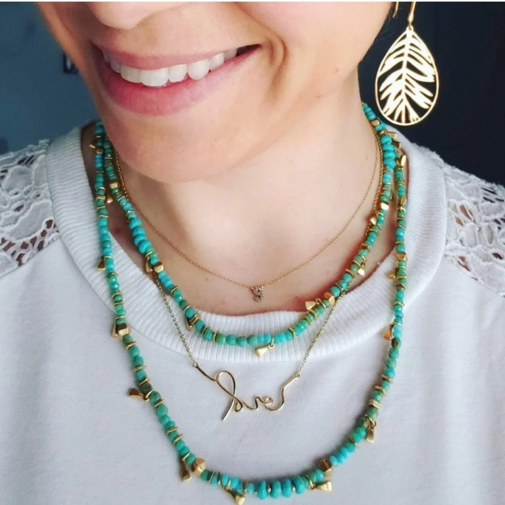 Stella & Dot Turquoise and Gold Beaded versatile Necklace or bracelet - Picture 1 of 6